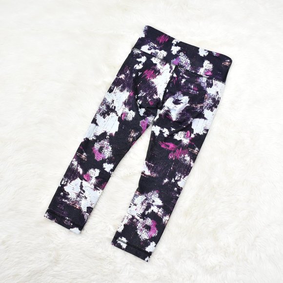 Lululemon Wunder Under Crop III Legging Size 6 Kara Blossom Yoga Black Pink - Picture 8 of 11